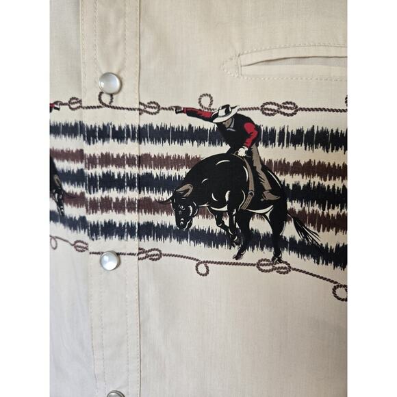 High Noon Mens 2X Western Button Shirt Horse Cowboy Rodeo Beige Long Sleeve - Picture 3 of 6